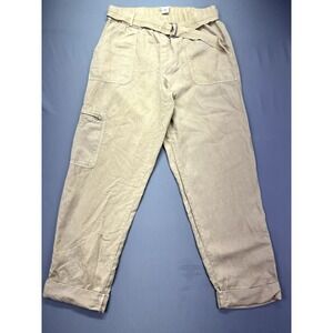 Women's Medium Nicole Miller New York Linen Cargo Pants Beige